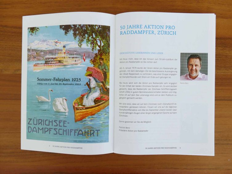 Chronik 50 Jahre Aktion pro Raddampfer gedruckt von Wallimann Druck und Verlag AG.