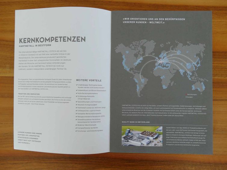 Broschüre Kernkompetenzen vin der Firma Hartmetall Estech AG, Hitzkirch
