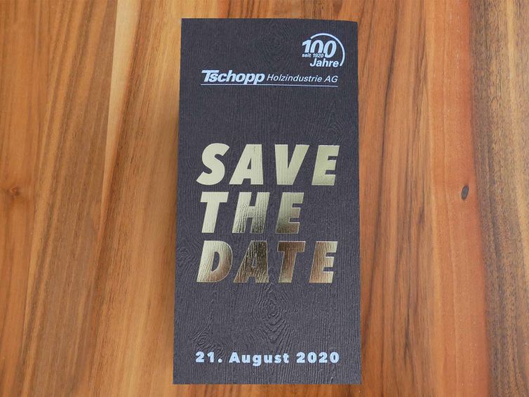 Exklusive Save the Date Karte von der Firma Tschopp.