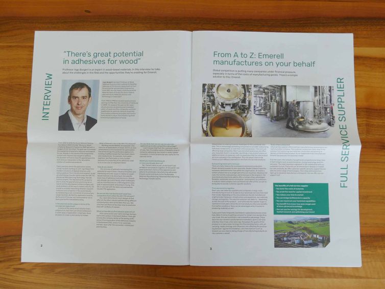 Inhalt vom Kundenmagazin Emerell gedruckt von Wallimann Druck und Verlag AG.