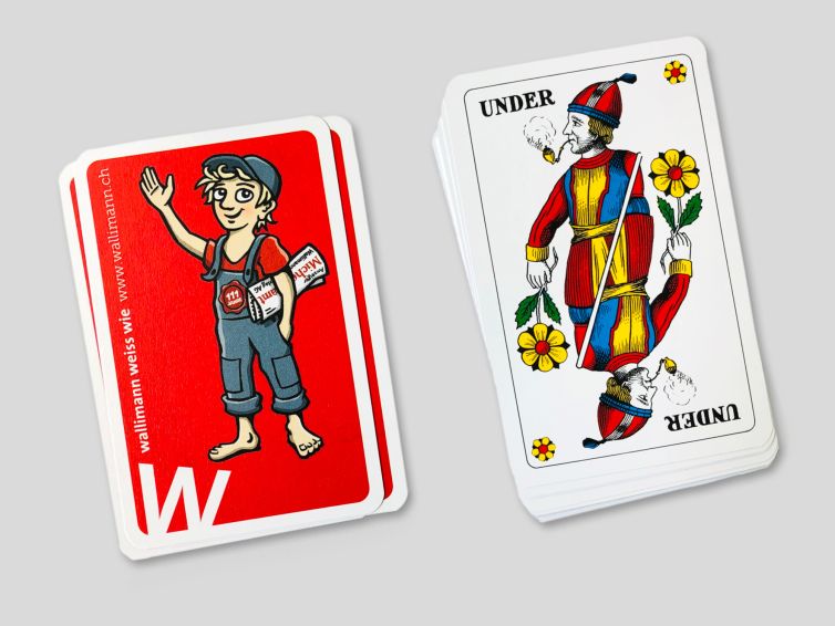 Jasskartenset mit deutschen Karten können bei Wallimann individuell bedruckt werden.