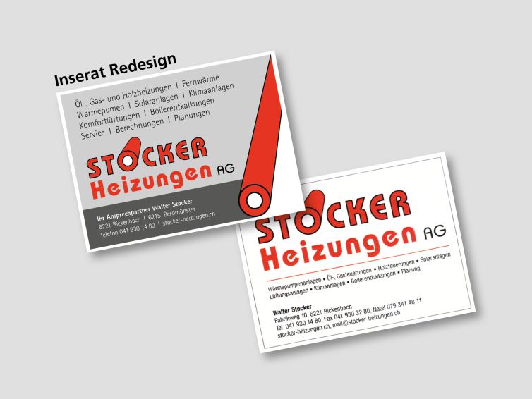 Wallimann führe für den Kunde Stocker Heizungen ein Inserate redesign durch.