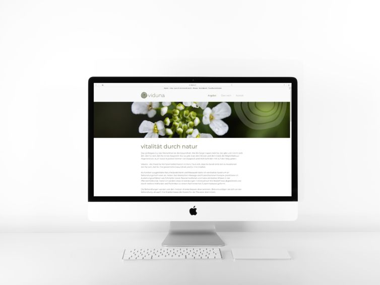 Viduna Website erstellt mit Jimdo in schlichtem, zeitlosen Design.