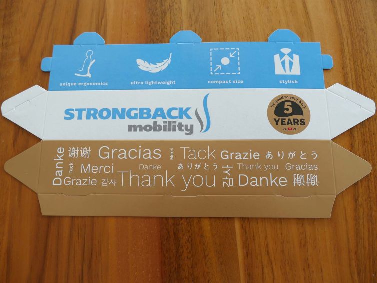 Tobleroneverpackung mit Dankebeschriftung von der Firma Strongback mobility.