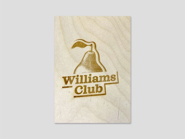 Eingebranntes Logo auf Holz, hergestellt von Wallimann Druck und Verlag AG.
