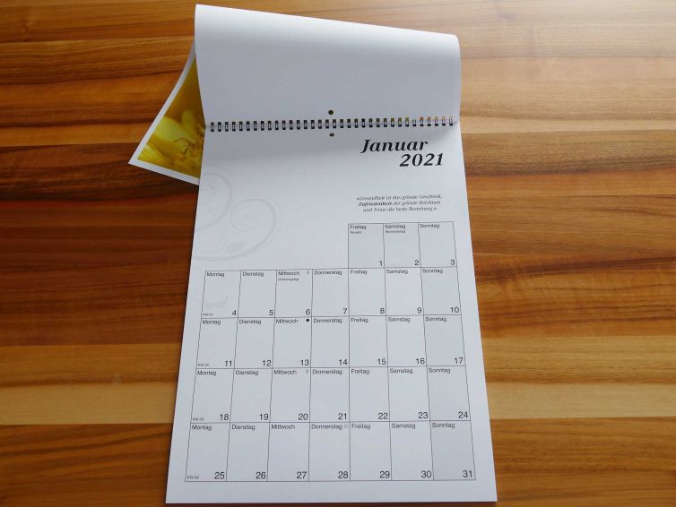 Jahreskalender, Ringbindung, Wirobindung