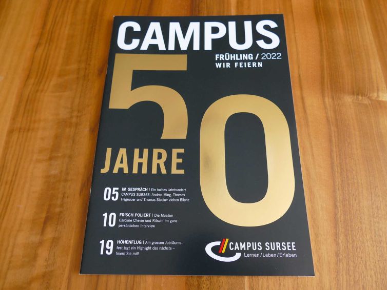 Jubiläumsmagazin, 50-Jahr-Jubiläum Campus Sursee, Hausmagazin, Magazin, Kundenzeitschrift, Campus Sursee, Wallimann Druck und Verlag AG, Beromünster, Campus Sursee Seminarzentrum AG, Oberkirch