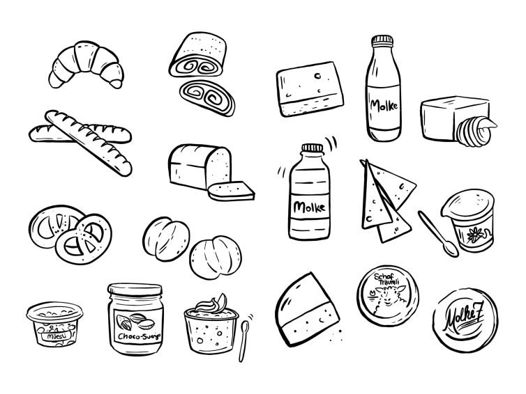 Illustrationen der Broschüre "Brot und Chäs" aus dem Herbst 2022